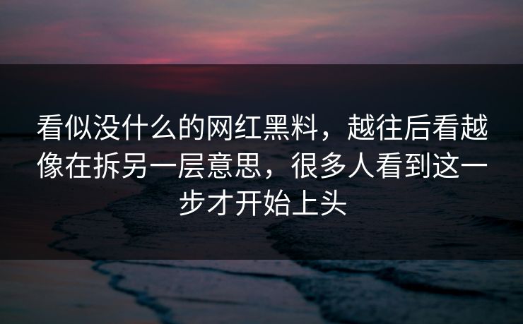 看似没什么的网红黑料，越往后看越像在拆另一层意思，很多人看到这一步才开始上头