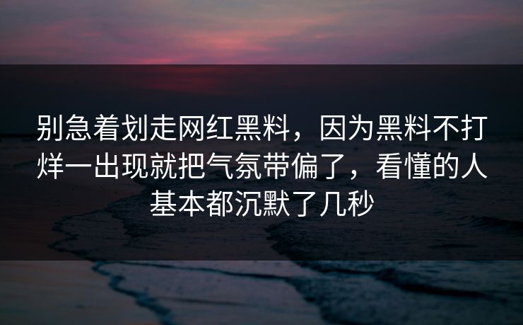 别急着划走网红黑料，因为黑料不打烊一出现就把气氛带偏了，看懂的人基本都沉默了几秒