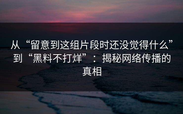 从“留意到这组片段时还没觉得什么”到“黑料不打烊”：揭秘网络传播的真相