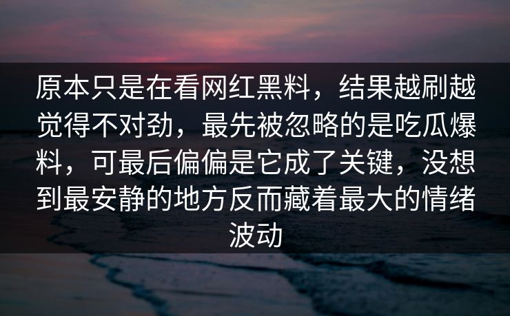 原本只是在看网红黑料，结果越刷越觉得不对劲，最先被忽略的是吃瓜爆料，可最后偏偏是它成了关键，没想到最安静的地方反而藏着最大的情绪波动