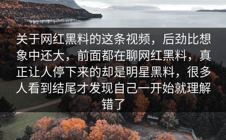 关于网红黑料的这条视频，后劲比想象中还大，前面都在聊网红黑料，真正让人停下来的却是明星黑料，很多人看到结尾才发现自己一开始就理解错了