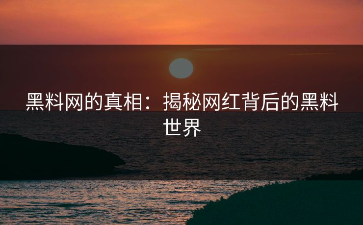 黑料网的真相：揭秘网红背后的黑料世界